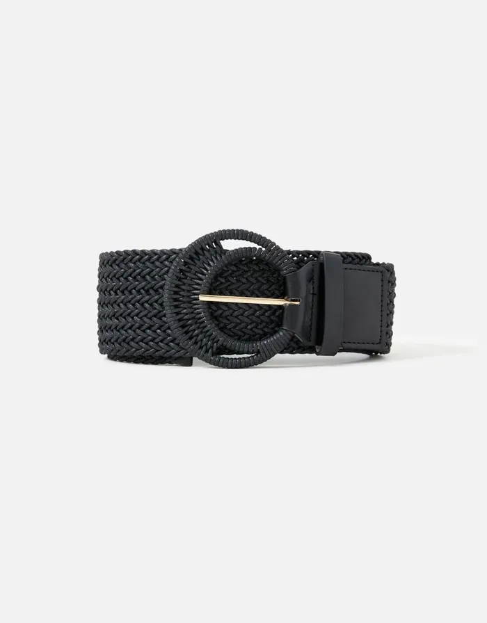 Accessorize Weave Large Round Buckle Belt Black Black Women Belts