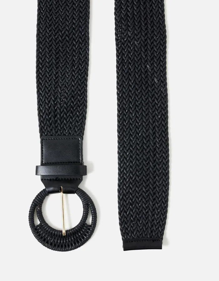 Accessorize Weave Large Round Buckle Belt Black Black Women Belts