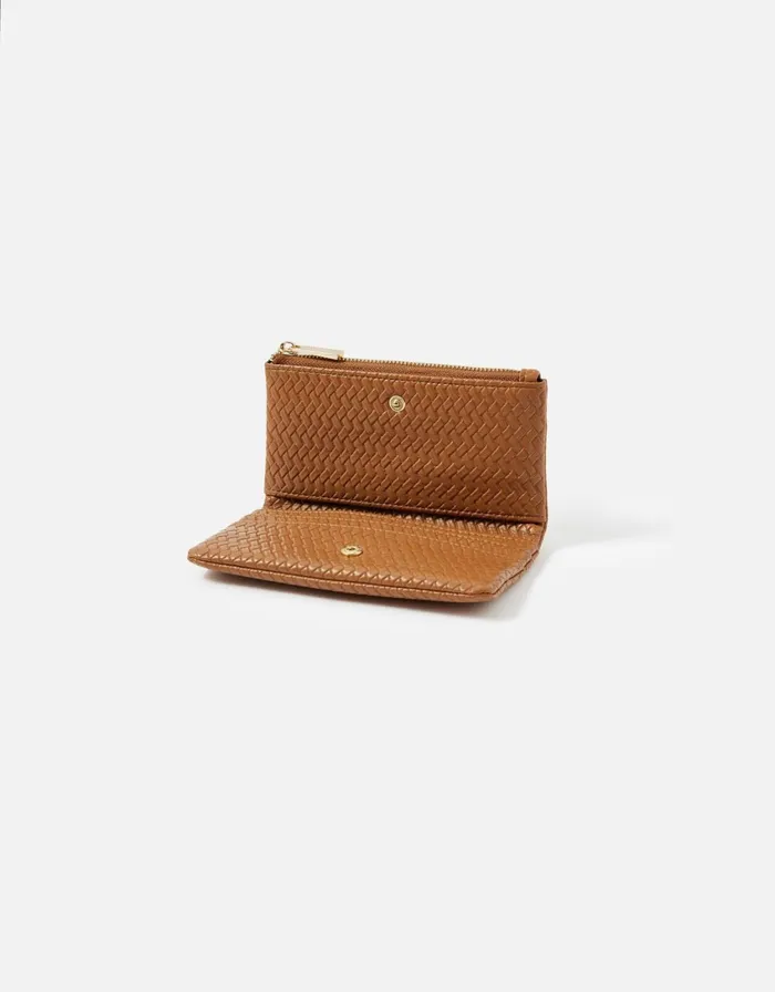 Accessorize Weave Zip Coin Purse Tan Tan Women Vegan Bags Backpacks and Purses