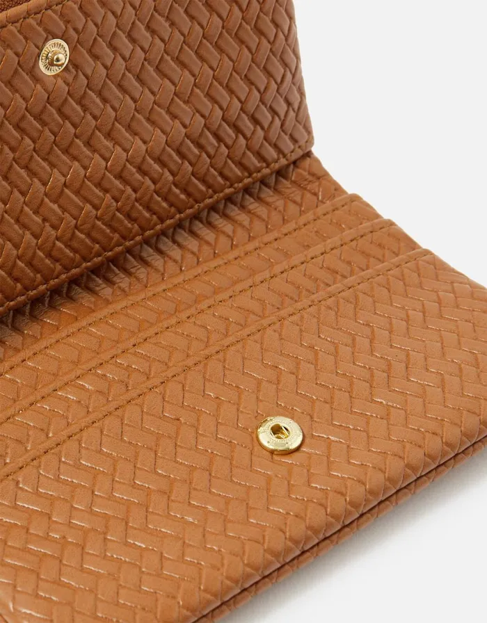 Accessorize Weave Zip Coin Purse Tan Tan Women Vegan Bags Backpacks and Purses