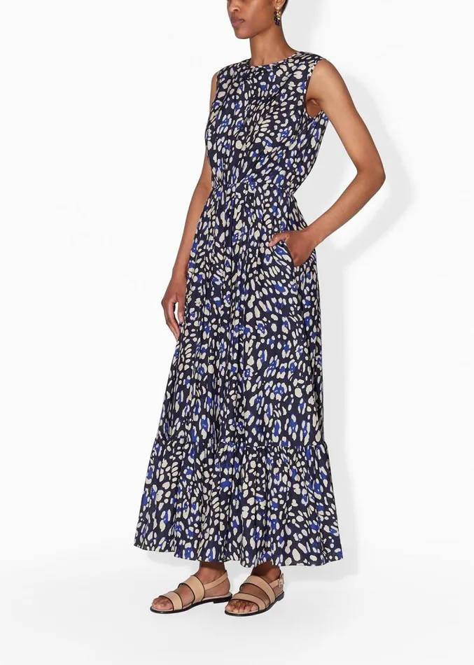 Adam Lippes Dresses and Jumpsuits Gathered Waist Dress In Printed Cotton Voile Blue Leopard 8211 Women Adam Lippes Dresses and Jumpsuits Gathered Waist Dress In Printed Cotton Voile Blue Leopard 8211 Women
