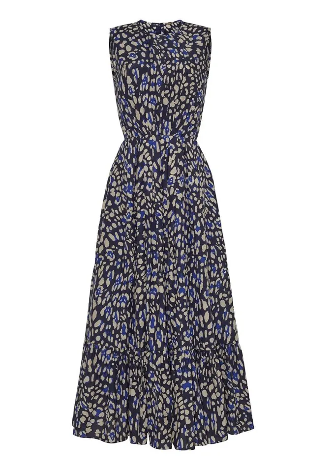 Adam Lippes Dresses and Jumpsuits Gathered Waist Dress In Printed Cotton Voile Blue Leopard 8211 Women
