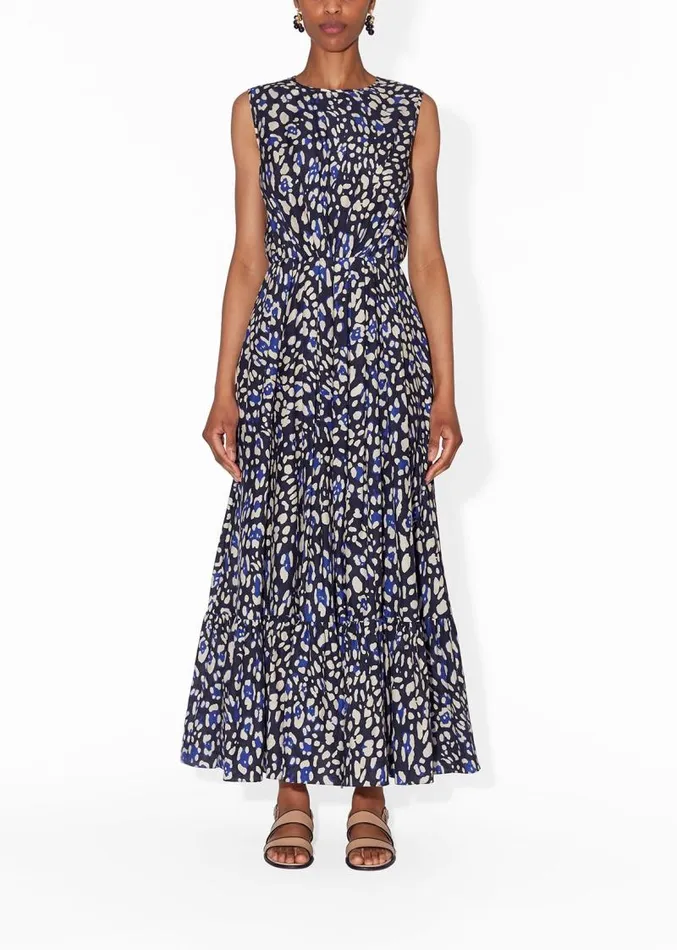 Adam Lippes Dresses and Jumpsuits Gathered Waist Dress In Printed Cotton Voile Blue Leopard 8211 Women