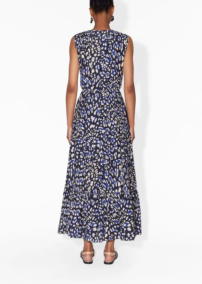 Adam Lippes Dresses and Jumpsuits Gathered Waist Dress In Printed Cotton Voile Blue Leopard 8211 Women