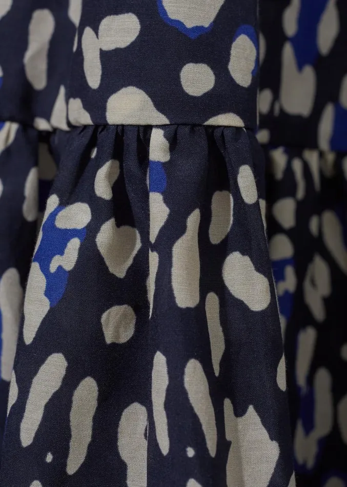 Adam Lippes Dresses and Jumpsuits Gathered Waist Dress In Printed Cotton Voile Blue Leopard 8211 Women