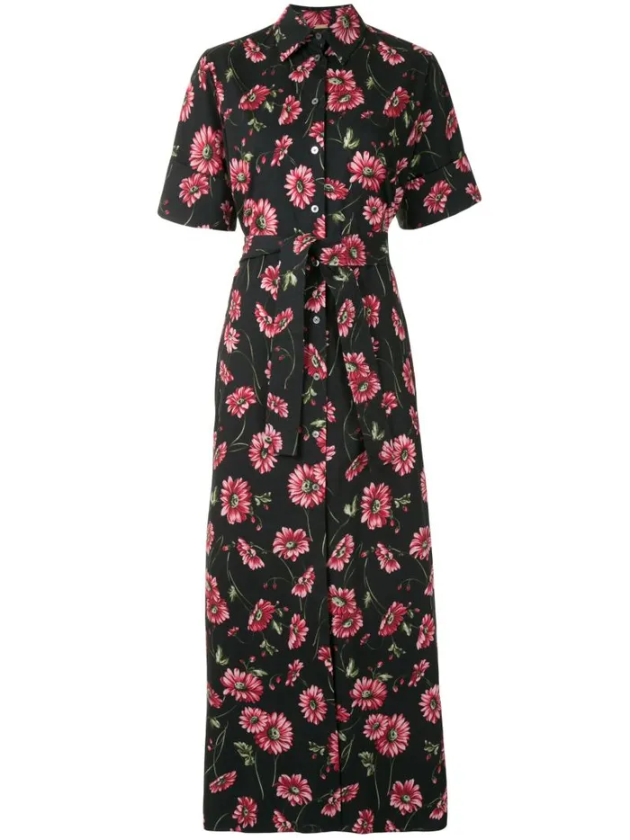 Adam Lippes Dresses and Jumpsuits Short Sleeve Shirt Dress In Printed Poplin Black Daisy 8211 Women