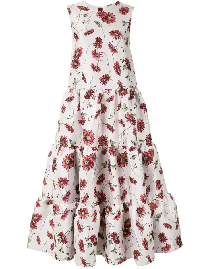 Adam Lippes Dresses and Jumpsuits Sleeveless Tiered Maxi Dress In Jacquard White Daisy 8211 Women