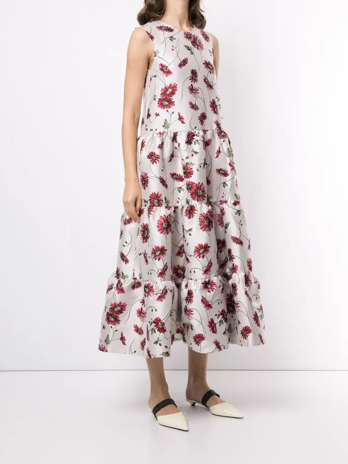 Adam Lippes Dresses and Jumpsuits Sleeveless Tiered Maxi Dress In Jacquard White Daisy 8211 Women