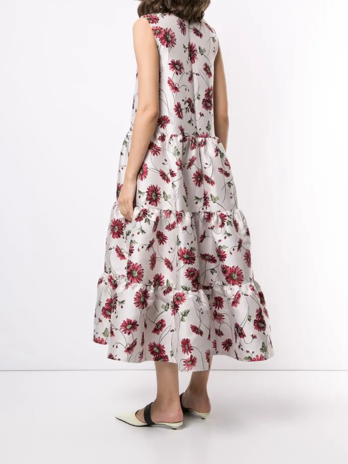 Adam Lippes Dresses and Jumpsuits Sleeveless Tiered Maxi Dress In Jacquard White Daisy 8211 Women