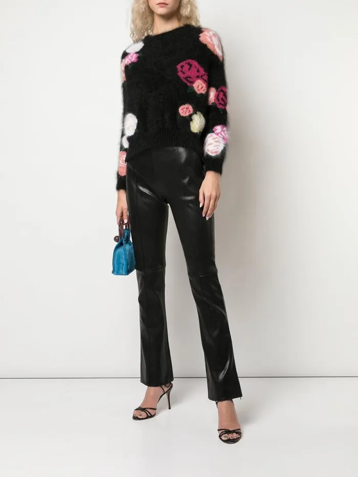 Adam Lippes Pants Cropped Kick Flare Pant In Stretch Leather Black 8211 Women