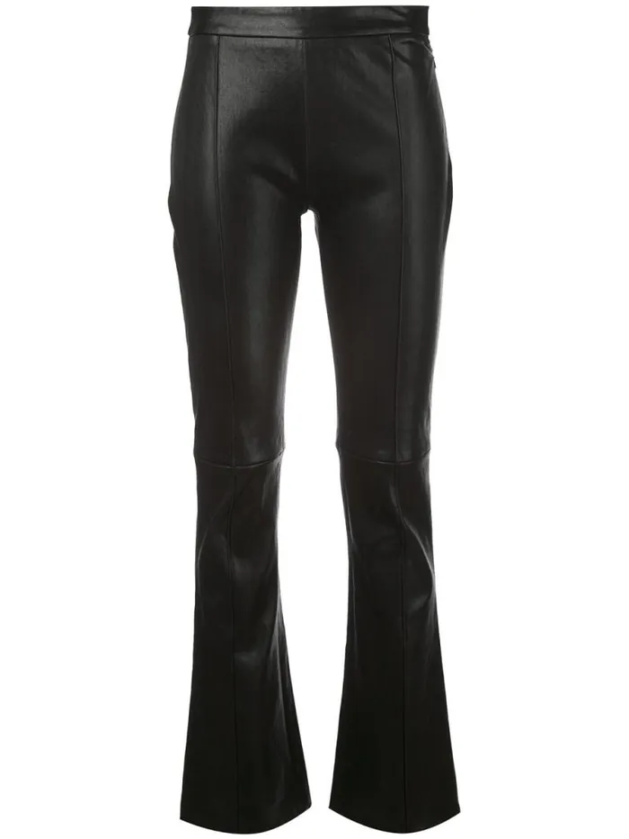 Adam Lippes Pants Cropped Kick Flare Pant In Stretch Leather Black 8211 Women