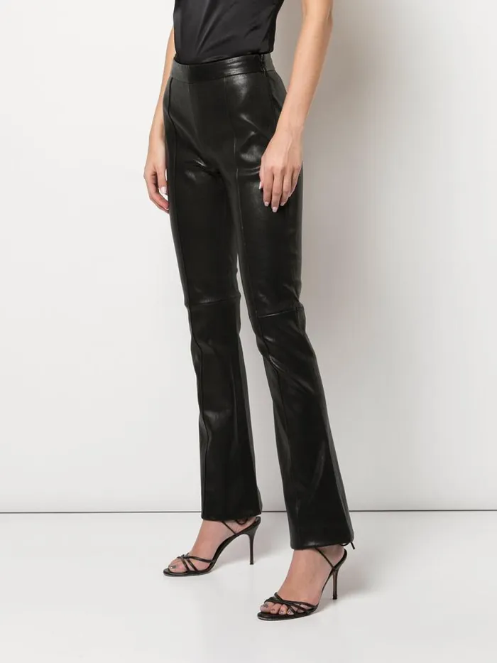 Adam Lippes Pants Cropped Kick Flare Pant In Stretch Leather Black 8211 Women
