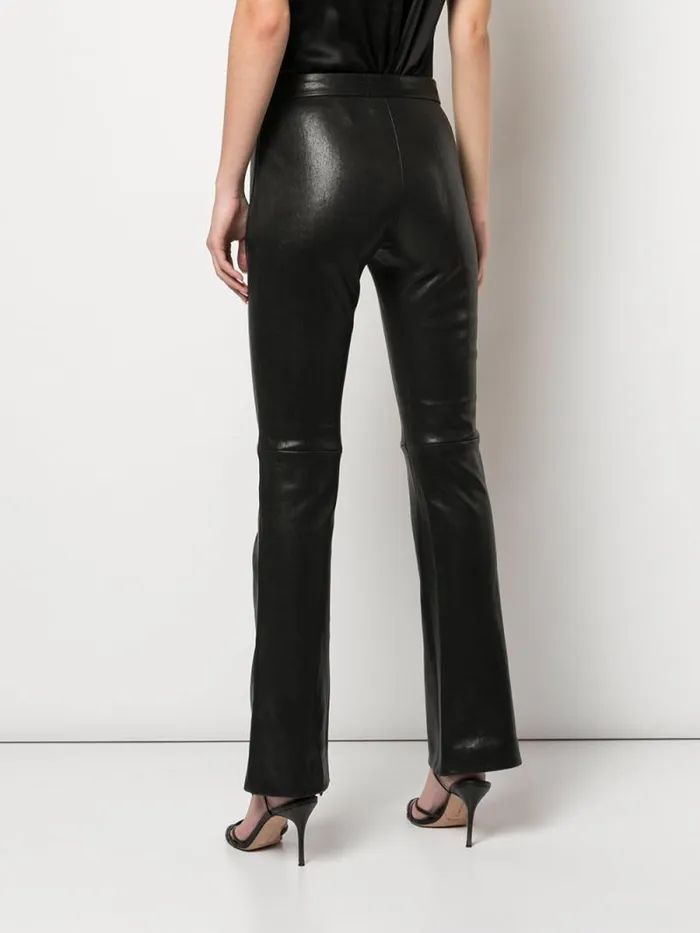 Adam Lippes Pants Cropped Kick Flare Pant In Stretch Leather Black 8211 Women