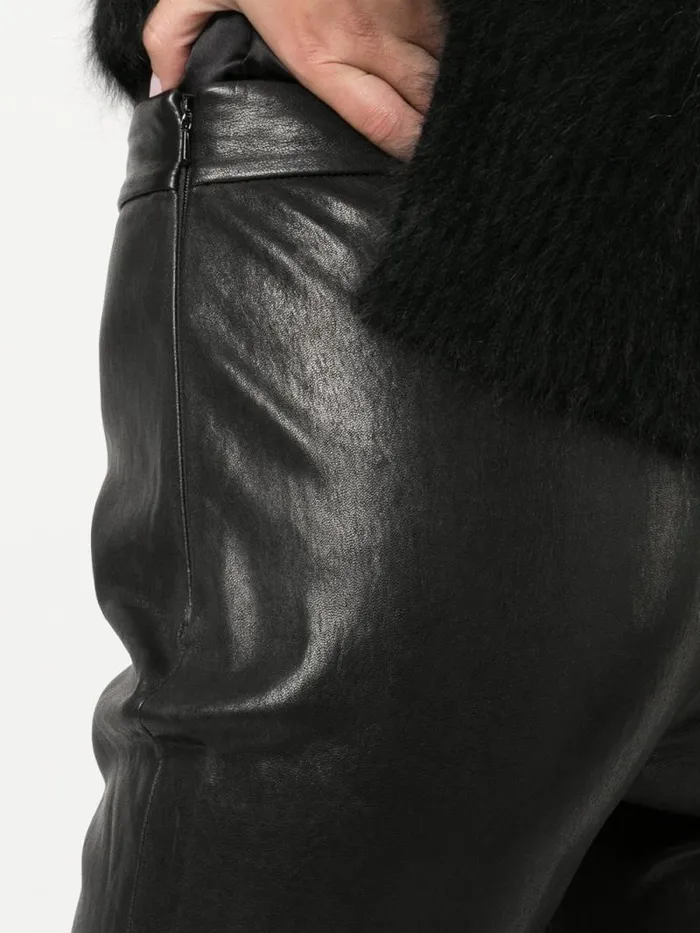 Adam Lippes Pants Cropped Kick Flare Pant In Stretch Leather Black 8211 Women