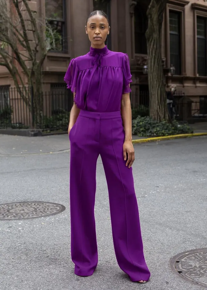 Adam Lippes Pants Pintuck WideLeg Trouser In Tropical Wool Violet 8211 Women