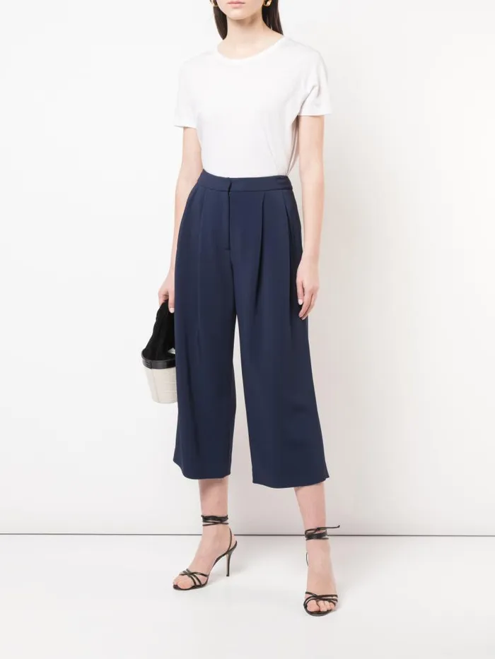 Adam Lippes Pants Pleat Front Culotte In Stretch Cady Navy 8211 Women