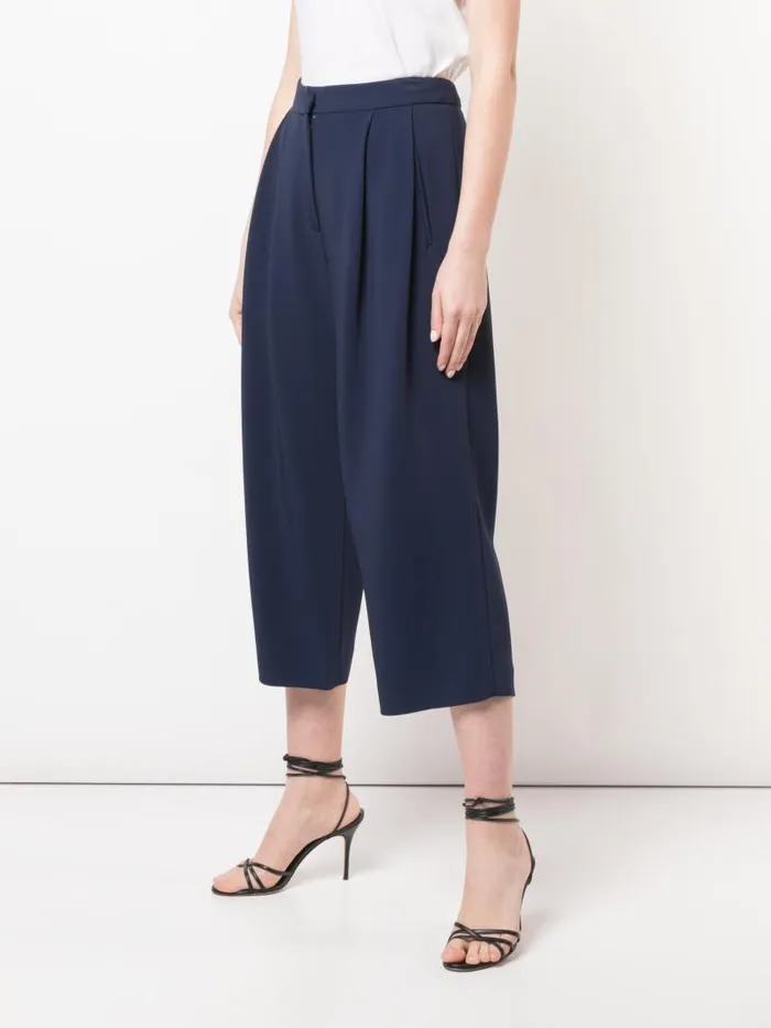 Adam Lippes Pants Pleat Front Culotte In Stretch Cady Navy 8211 Women