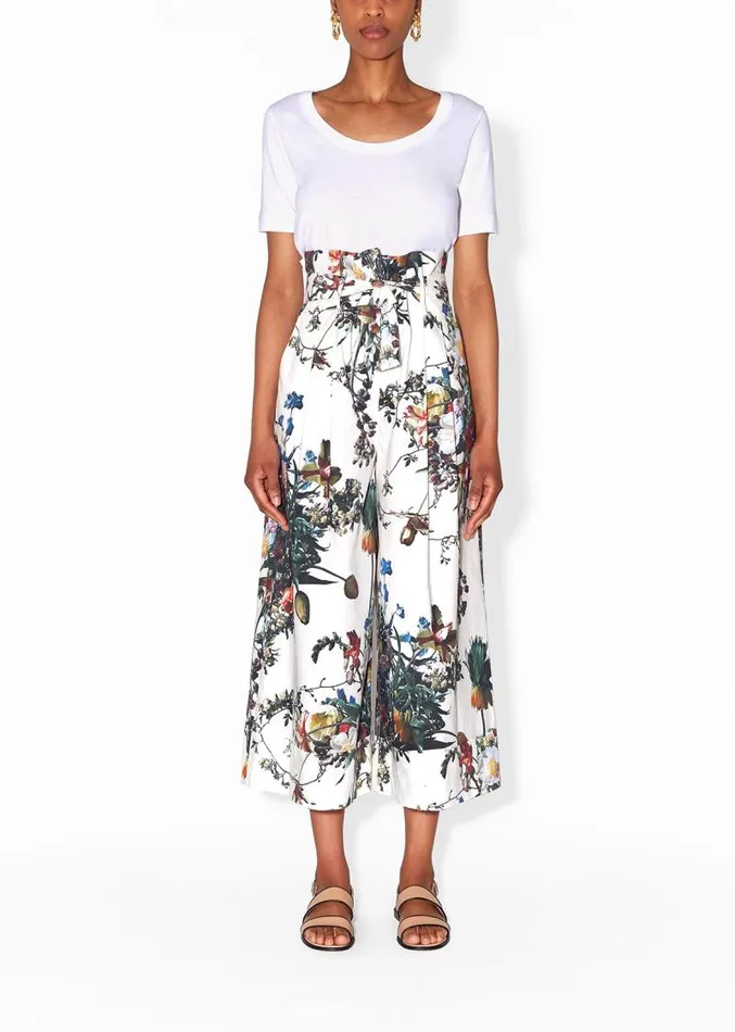 Adam Lippes Pants TieWaist WideLeg Culotte In Printed Poplin White Floral 8211 Women