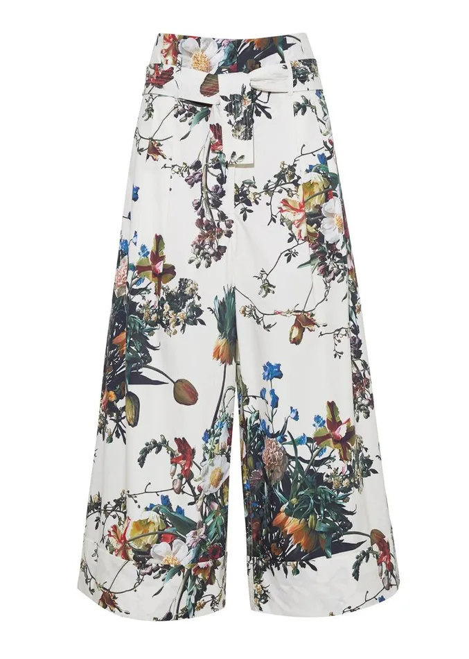 Adam Lippes Pants TieWaist WideLeg Culotte In Printed Poplin White Floral 8211 Women
