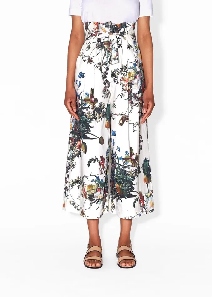 Adam Lippes Pants TieWaist WideLeg Culotte In Printed Poplin White Floral 8211 Women