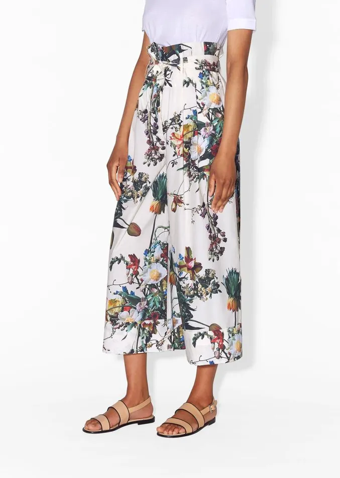 Adam Lippes Pants TieWaist WideLeg Culotte In Printed Poplin White Floral 8211 Women