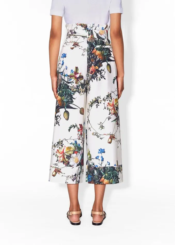 Adam Lippes Pants TieWaist WideLeg Culotte In Printed Poplin White Floral 8211 Women