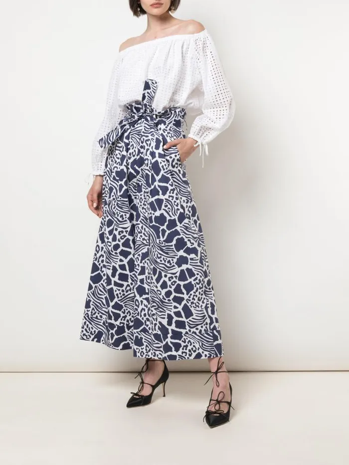 Adam Lippes Pants Tie Waist WideLeg Pant In Printed Poplin Navy Savannah 8211 Women