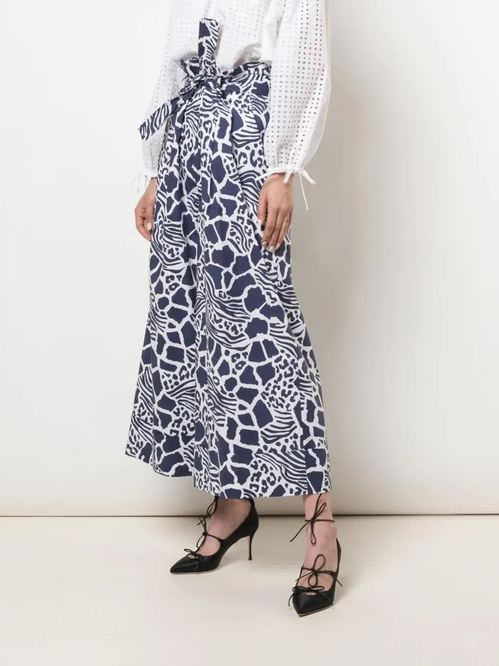 Adam Lippes Pants Tie Waist WideLeg Pant In Printed Poplin Navy Savannah 8211 Women