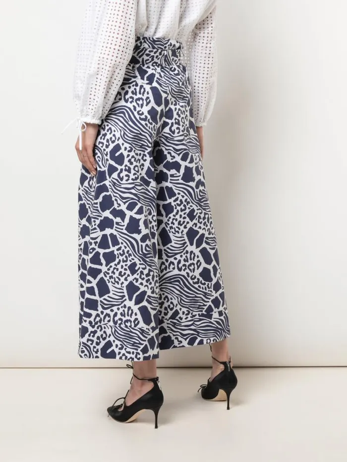 Adam Lippes Pants Tie Waist WideLeg Pant In Printed Poplin Navy Savannah 8211 Women