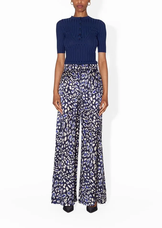 Adam Lippes Pants WideLeg Pant In Printed Charmeuse Blue Leopard 8211 Women