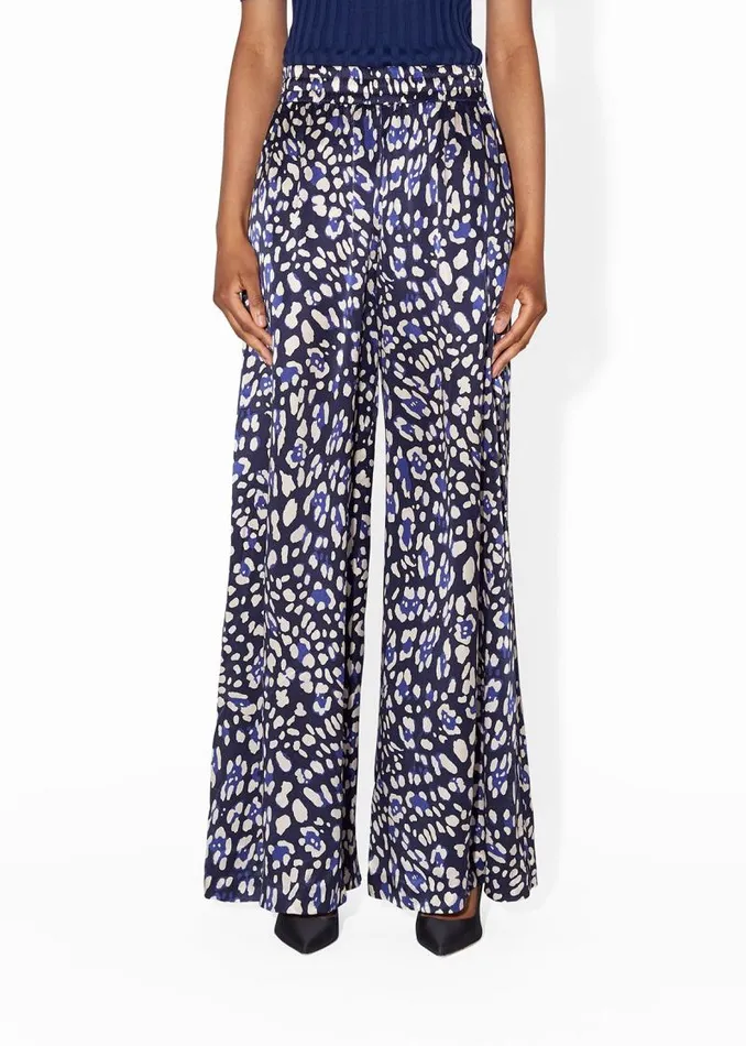 Adam Lippes Pants WideLeg Pant In Printed Charmeuse Blue Leopard 8211 Women