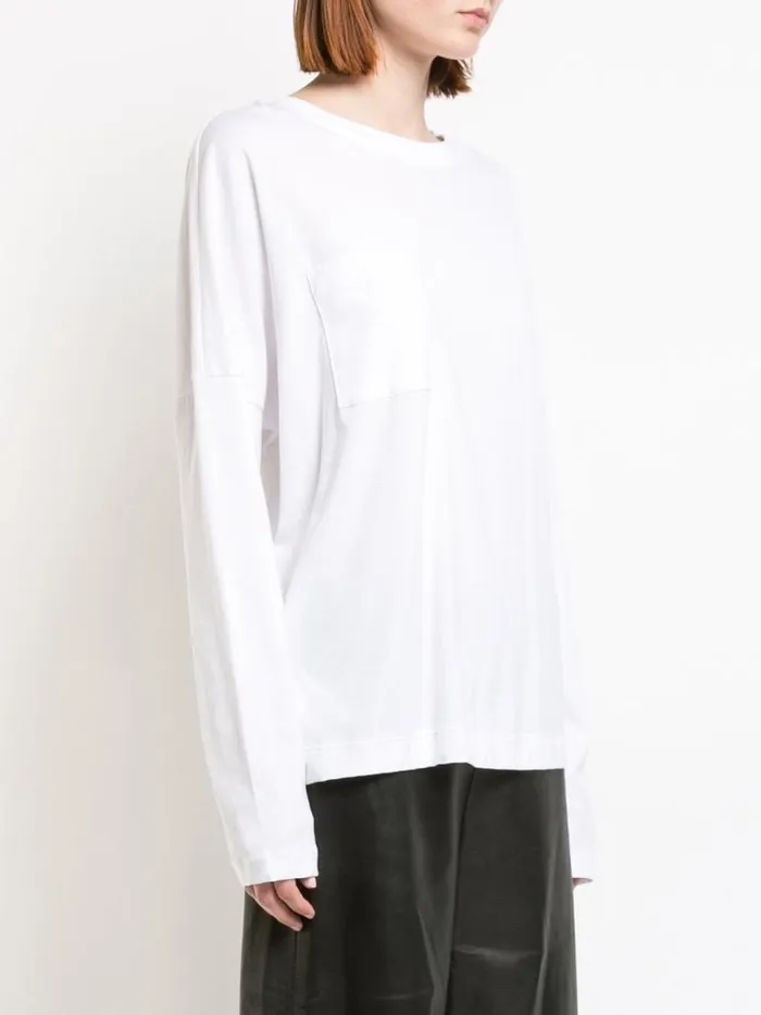 Adam Lippes Pima Cotton TShirts Long Sleeve Crewneck TShirt With Pocket In Pima Cotton White 8211 Women Adam Lippes Pima Cotton TShirts Long Sleeve Crewneck TShirt With Pocket In Pima Cotton White 8211 Women