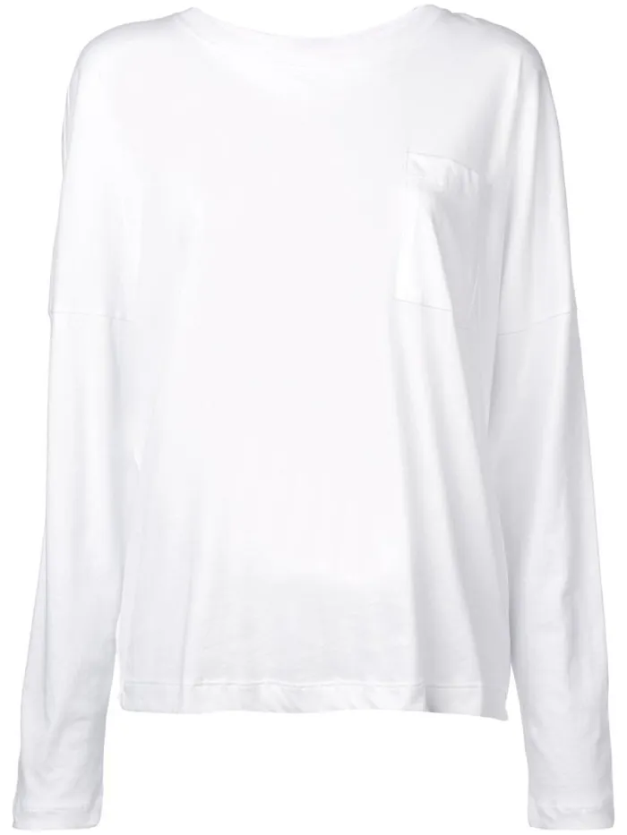 Adam Lippes Pima Cotton TShirts Long Sleeve Crewneck TShirt With Pocket In Pima Cotton White 8211 Women
