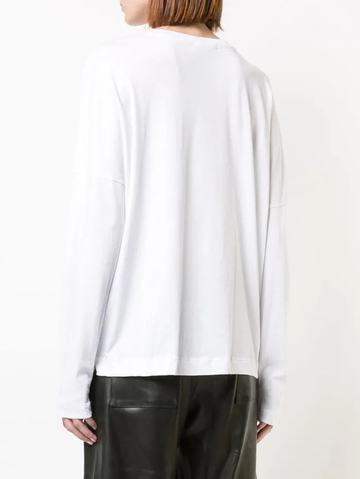 Adam Lippes Pima Cotton TShirts Long Sleeve Crewneck TShirt With Pocket In Pima Cotton White 8211 Women