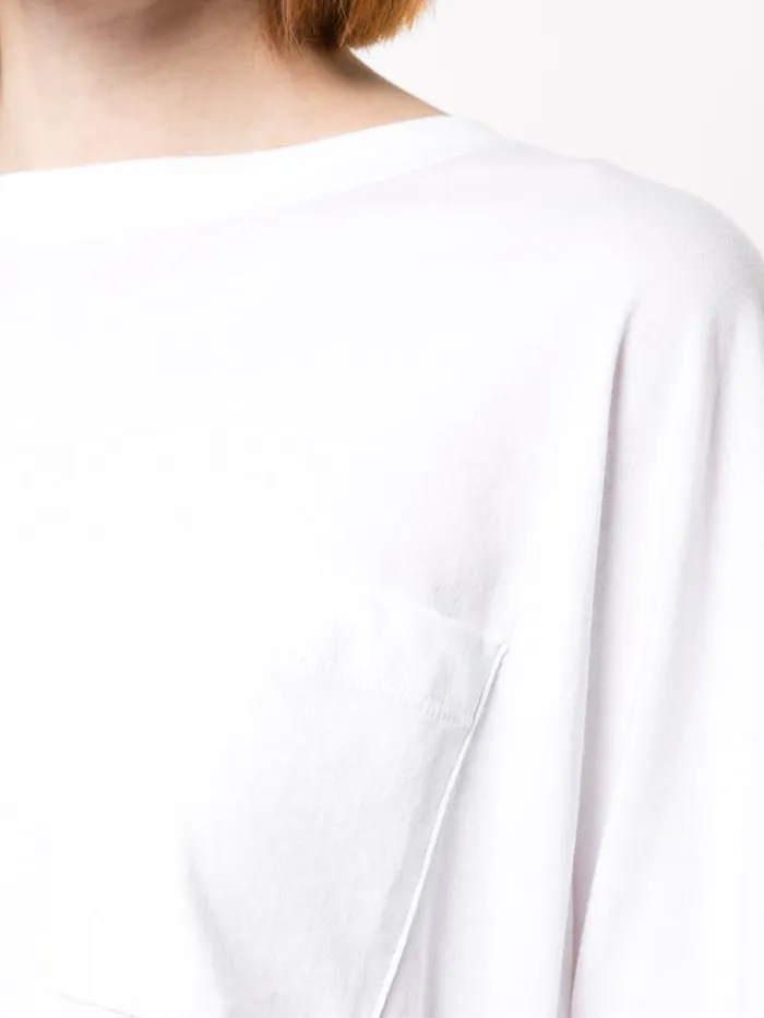 Adam Lippes Pima Cotton TShirts Long Sleeve Crewneck TShirt With Pocket In Pima Cotton White 8211 Women