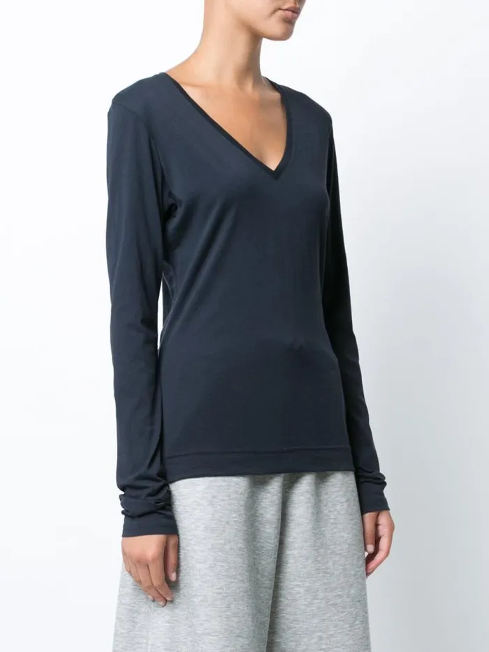 Adam Lippes Pima Cotton TShirts Long Sleeve VNeck TShirt In Pima Cotton Navy 8211 Women Adam Lippes Pima Cotton TShirts Long Sleeve VNeck TShirt In Pima Cotton Navy 8211 Women
