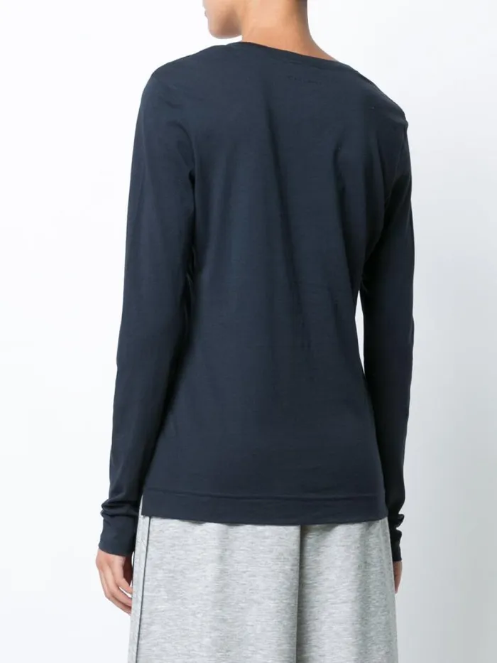 Adam Lippes Pima Cotton TShirts Long Sleeve VNeck TShirt In Pima Cotton Navy 8211 Women