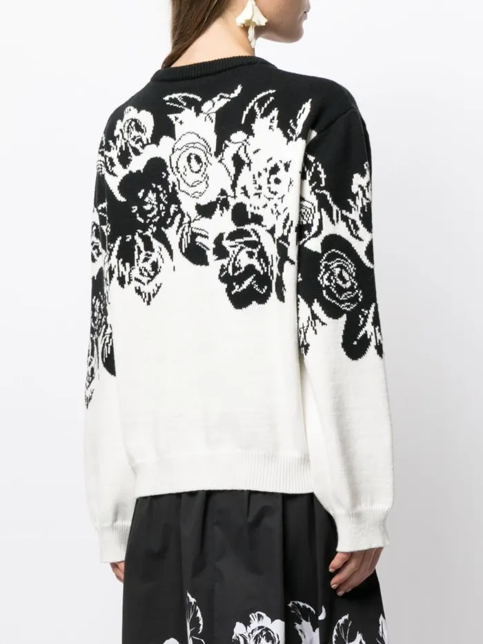 Adam Lippes Sweaters Intarsia Crewneck Sweater In Cotton Black Floral 8211 Women