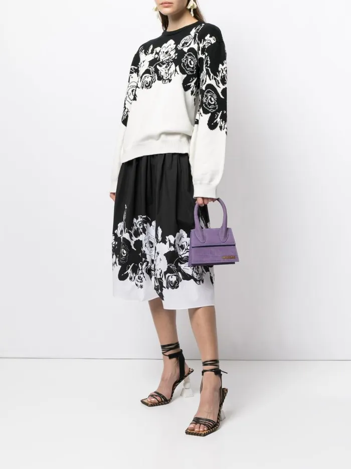 Adam Lippes Sweaters Intarsia Crewneck Sweater In Cotton Black Floral 8211 Women