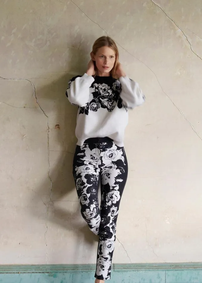 Adam Lippes Sweaters Intarsia Crewneck Sweater In Cotton Black Floral 8211 Women
