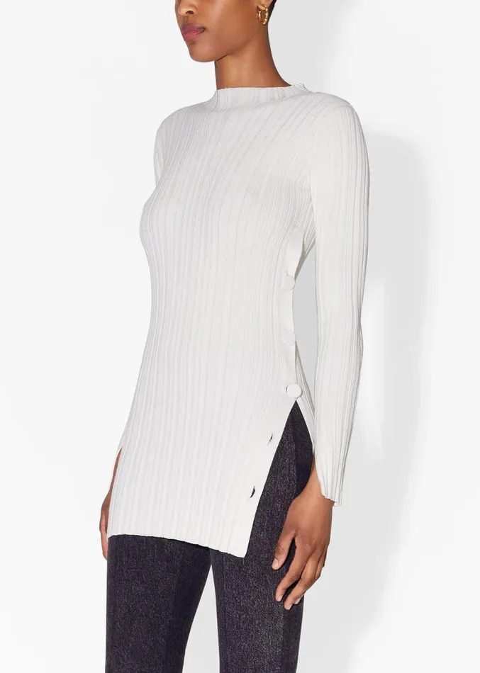 Adam Lippes Sweaters Tunic With Side Buttons In Cotton Crepe Ivory 8211 Women