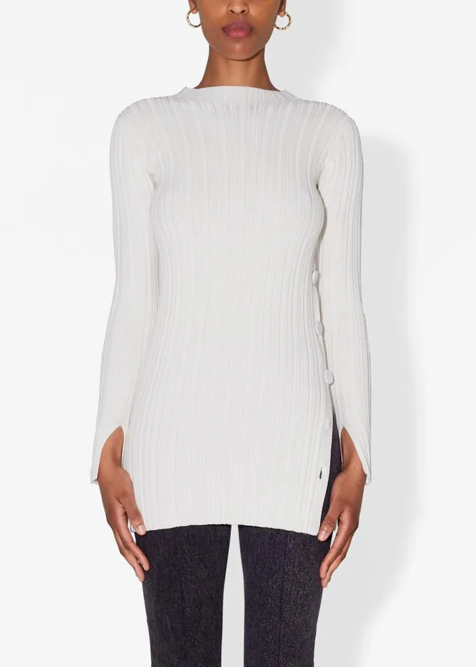 Adam Lippes Sweaters Tunic With Side Buttons In Cotton Crepe Ivory 8211 Women