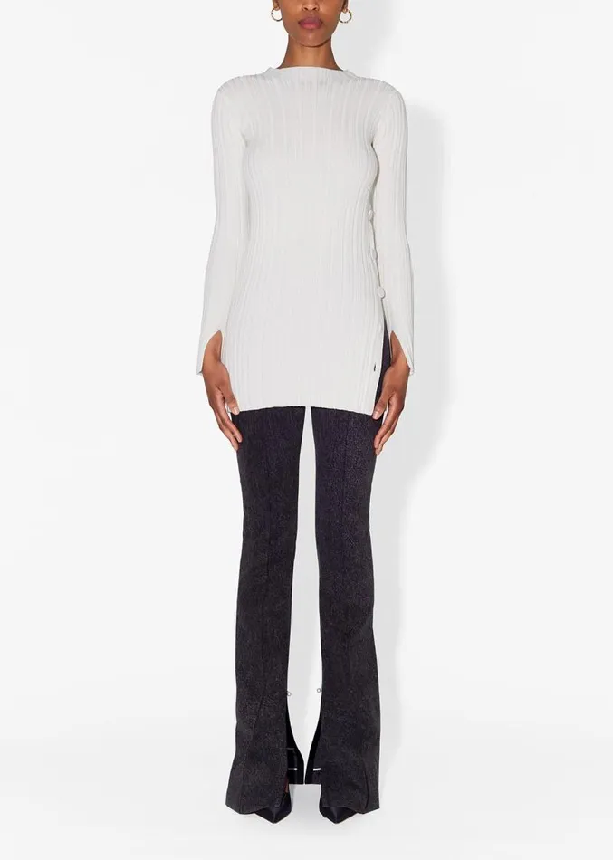 Adam Lippes Sweaters Tunic With Side Buttons In Cotton Crepe Ivory 8211 Women
