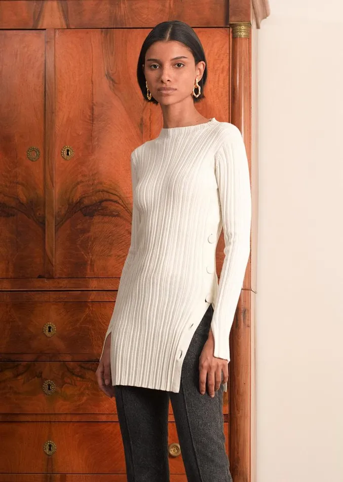 Adam Lippes Sweaters Tunic With Side Buttons In Cotton Crepe Ivory 8211 Women