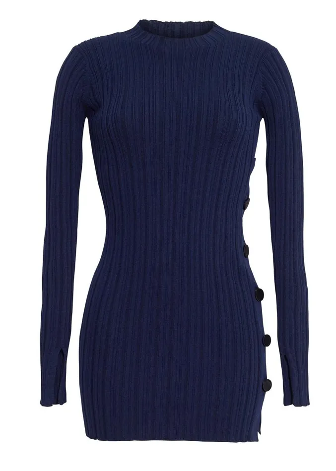 Adam Lippes Sweaters Tunic With Side Buttons In Cotton Crepe Navy 8211 Women