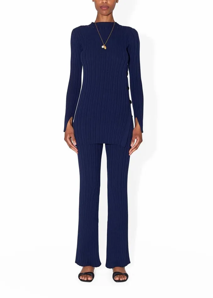 Adam Lippes Sweaters Tunic With Side Buttons In Cotton Crepe Navy 8211 Women
