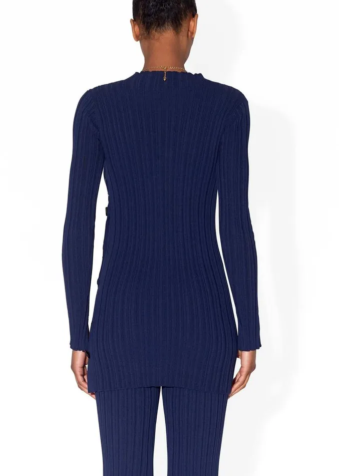 Adam Lippes Sweaters Tunic With Side Buttons In Cotton Crepe Navy 8211 Women