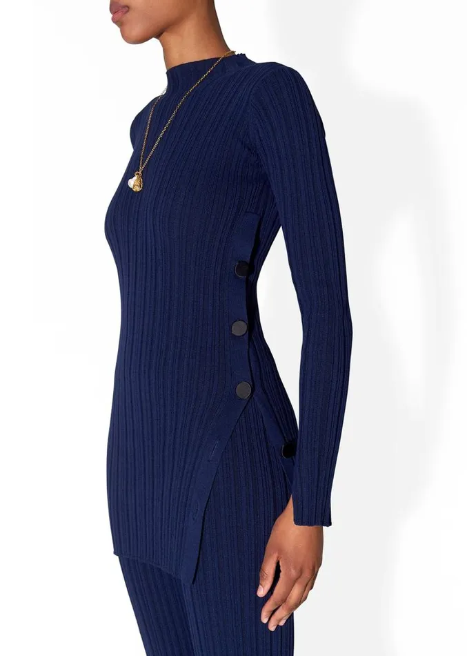 Adam Lippes Sweaters Tunic With Side Buttons In Cotton Crepe Navy 8211 Women