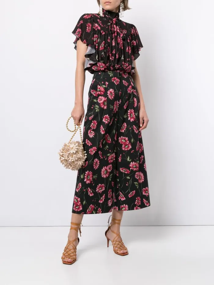 Adam Lippes Tops Flounce Sleeve Top In Printed Georgette Black Daisy 8211 Women