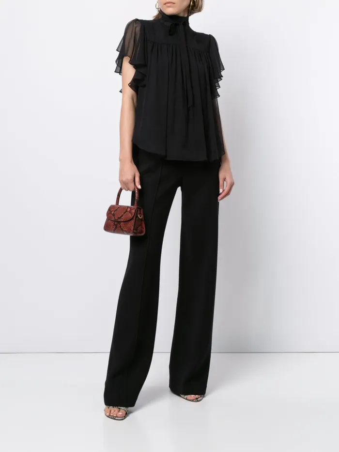 Adam Lippes Tops Flounce Sleeve Top In Silk Chiffon Black 8211 Women